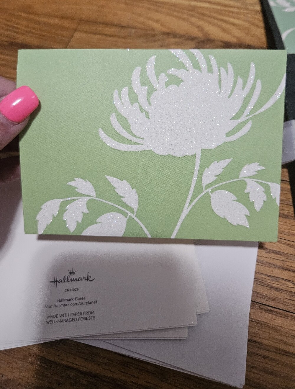 Hallmark Mint Green & White Glitter Floral Note Cards Set Of 4